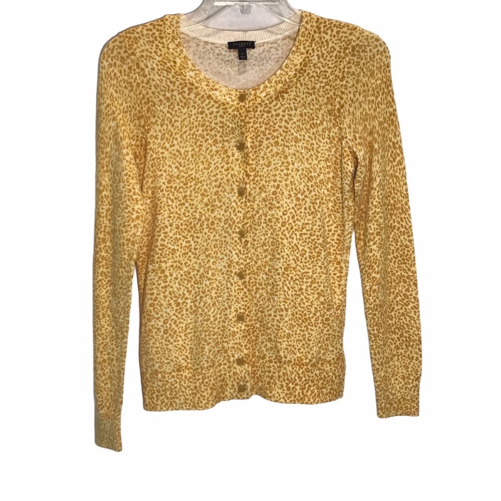Talbots Yellow Leopard-Print Button Front Top - Picture 7 of 10